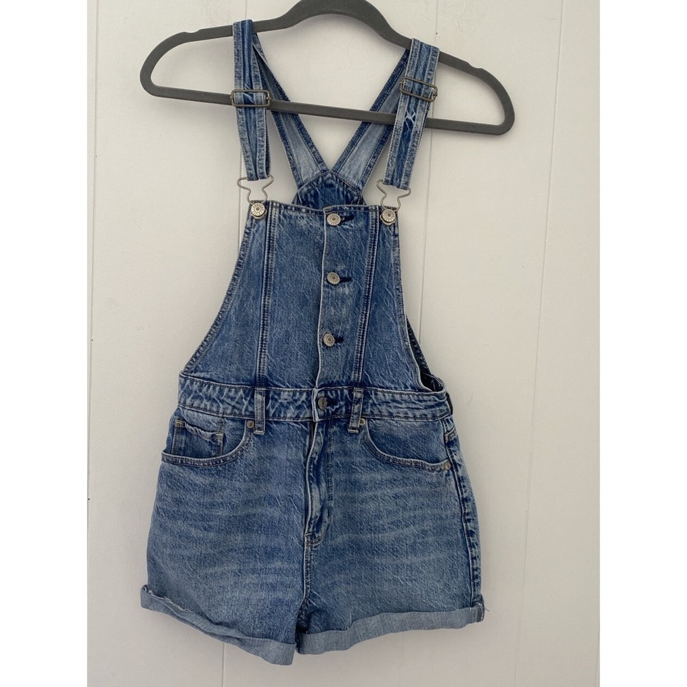 American Eagle Outfitters Light Blue Denim Short Overalls